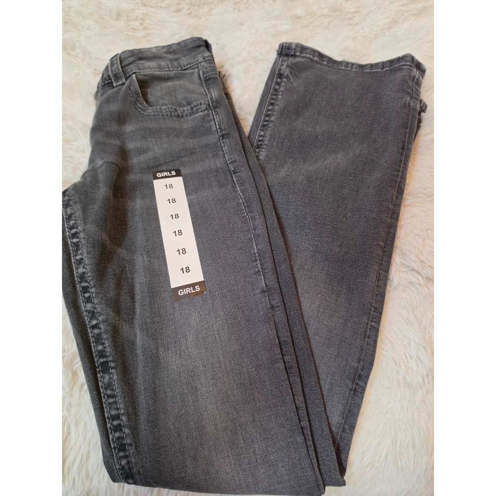 Zara Girls Basic Jeans Size 18 Gray Wash Sequin Bow Pockets Denim Stretch NWT